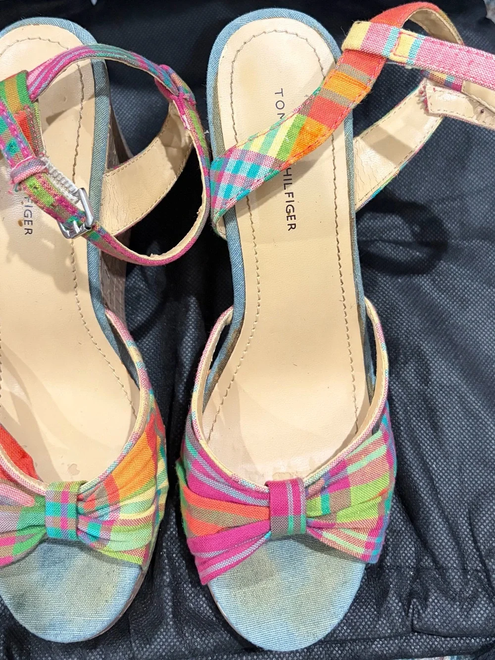 Tommy Hilfiger Multicolor Plaid Bow Ankle Strap Sandals